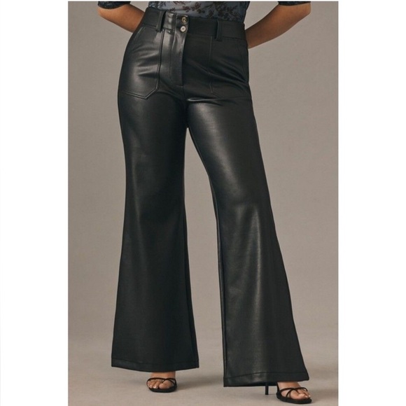 Anthropologie Pants - Anthropologie Maeve Naomi Wide Leg Black Faux Leather Pants EUC Size 8